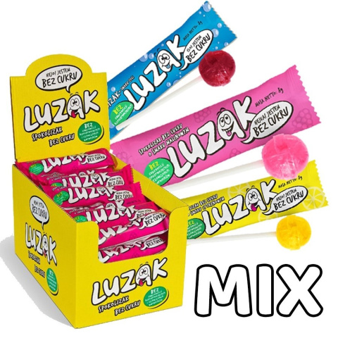 Luzak lizaki bez cukru mix smaków (cytryna, cola, malina), 42szt x 8g