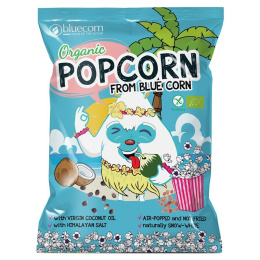 Popcorn z niebieskiej kukurydzy z olejem kokosowym prażony na powietrzu Bluecorn BIO, 20g