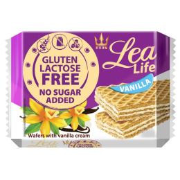 Wafle waniliowe bez glutenu, laktozy i bez dodatku cukru Lea Life, 95g