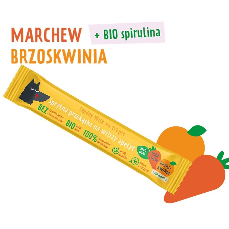 Batonik marchew-brzoskwinia ze spiruliną Głodny Wilk, 20g
